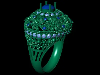 Women Ring 87 antique flower diamond cluster women ring 3D print model