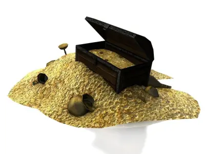 Treasure with coins and chest Low-poly 3D model
