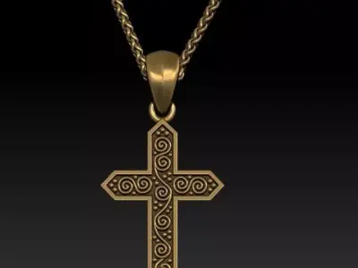 scroll cross pendant 3D print model