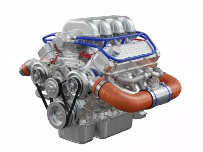 Twin-Turbo V8 Engine Low-poly 3D model