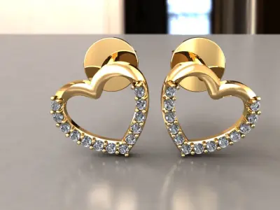 Earrings heart shaped diamond 3D print model