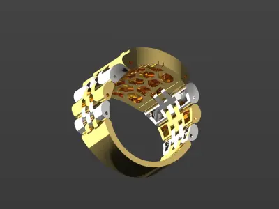 Two-tone gold man stl rolex ring  diamond design model ror0018 3D print model