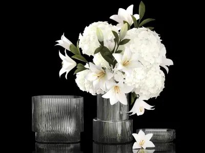 Solemn bouquet of white flowers hydrangea lilies 364 3D model