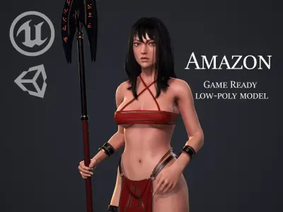 Amazon Warrior Priestess Native Medieval Knight Cartoon Girl Low-poly 3D model