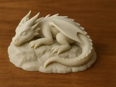Sleeping Dragon On Rock 3D print model