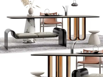 table Modern chair combination tea 3D model