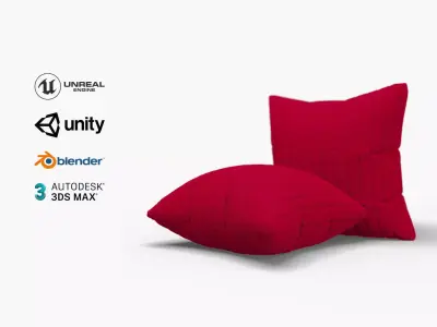 Knitted Red Cushion with Chain Pattern Low-poly 3D model