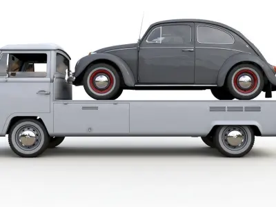 Vw T2 Kemperink Special Pickup 1976  and Vw Beetle 1960 3D model