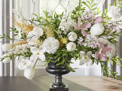 Flower Set 058 Tulips carnation delphimium astilbe 3D model