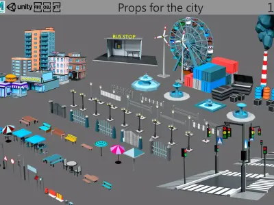 Props for the city Low-poly 3D model