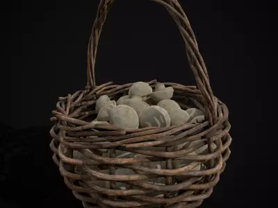 Basket of Mushrooms Low-poly 3D model