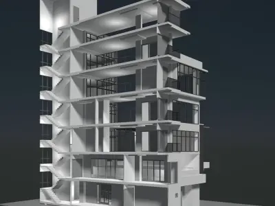 Buildings in section cut set 02 3D Model Collection