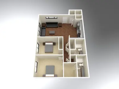 2 Bedroom 2 bathroom apartment unit model modern architectural  Low-poly 3D model