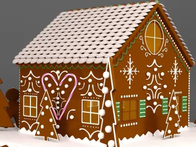 Gingerbread house with outdoor decorations 3D model