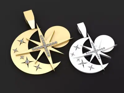 gold moon and star pendant  3d printable model  3D print model