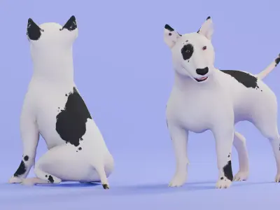 Low poly - Stylized dog - Bull Terrier Low-poly 3D model