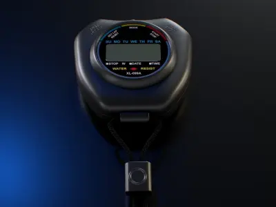 Stopwatch digital thermometer with cord Low-poly 3D model