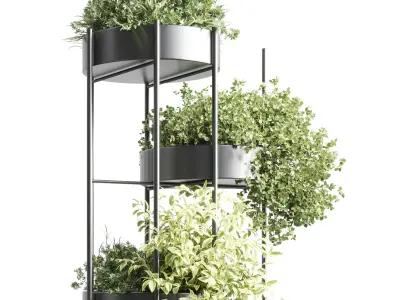 Circle Standing metal shelf with a set 402 of plants  Low-poly 3D model