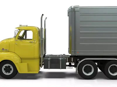 Vintage COE Tandem Axle Semi Truck with Aluminum Box Trailer 3D model