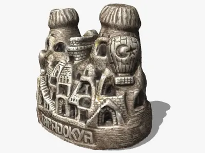 Kapadokya silver figurine with city Low-poly 3D model