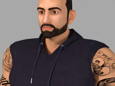 Muscular Gangster Rigged Character Low-poly 3D model