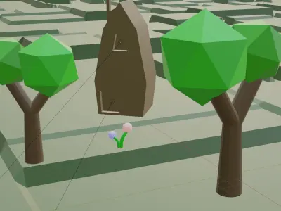 World house and trees in maze Low-poly 3D model