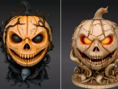 Jack-O-Lantern Halloween Pumpkin 3D Model Two Pack Multi-Pack 2 3D model