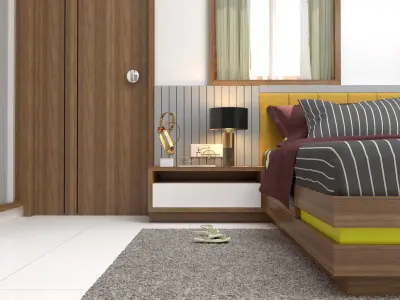 Simple and Modern Bedroom interior scene 3D model