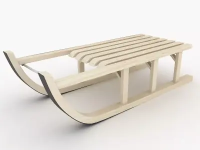 Wooden Snow Sled Low-poly 3D model