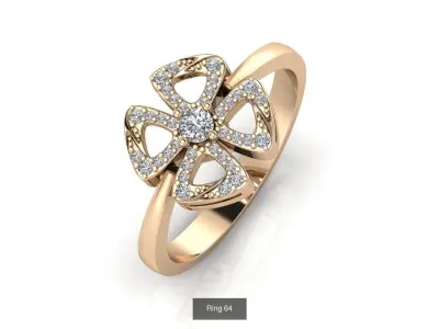 Collection 13 clover ring with diamonds 3D Model Pack