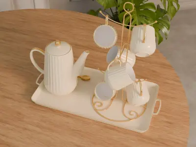 Cup Set - Ligh Yellow - Tea Cup Holder 3D model