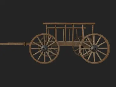 Medieval Wooden Horse Cart Variation 7 - Low Poly And Game Ready Low-poly 3D model