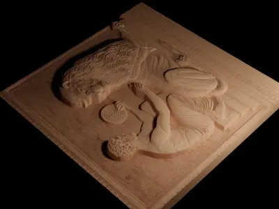 Man And Lion CNC 3d Print High Relief Sand Casting 3D print model