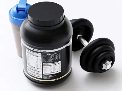 Supplement Packaging with Dumbell and Shaker 3D model