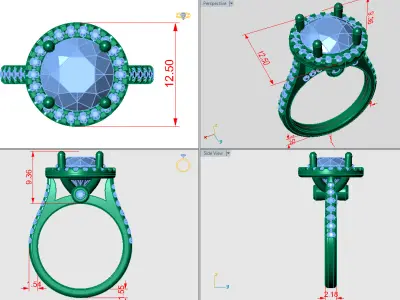 Round halo ring with diamonds along the shank 3D print model