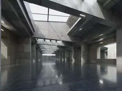 Modern Skylight Exhibition Hall- Architectural Background- V5U1 Low-poly 3D model