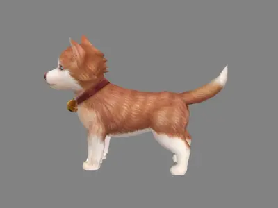 Cartoon husky puppy - brown dog Low-poly 3D model