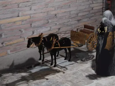 gost with lamb in hand near horse vehicle 3D model