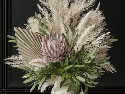 Flower Set 041 Pampas Pink green and blue 3D model
