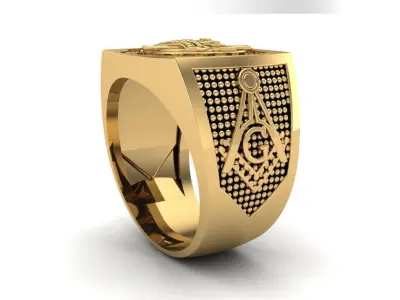 Gold Freemason Ring For Men  3D print model