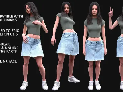Woman - Summer Outfit 1 - Modular - Rigged Low-poly 3D model
