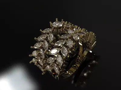 Semi Floral Marquise Diamond Engagement Wedding Set wr0120 3D print model