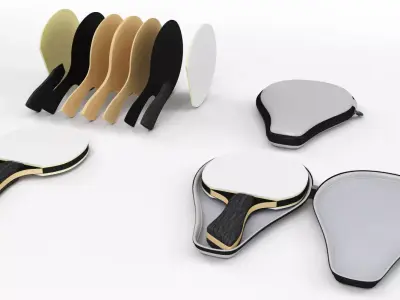 Racket for ping pong with case and exploded view 3D model