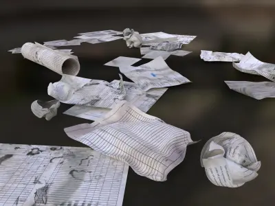 Scattered paper Low-poly 3D model
