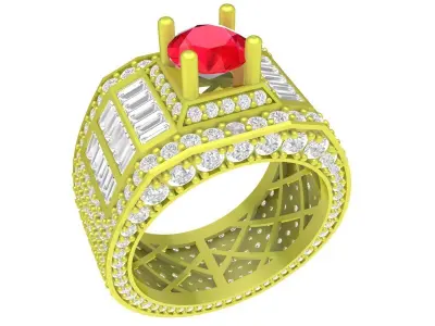 Luxury Wide Band Ruby Men Ring 3D Jewelry Model  4086 3D print model