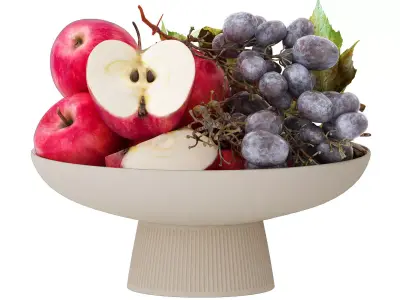 bowl of the red apples and black grapes fruits 3D model