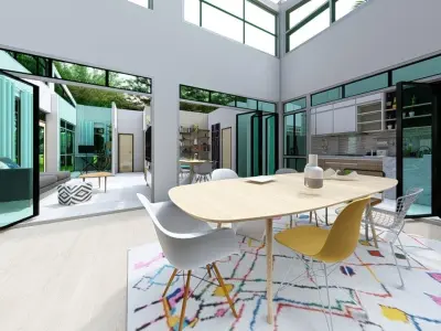 ONE STOREY RESIDENTIAL TWO BEDROOM VIEW DECK - INTERIOR LAYOUT 3D model