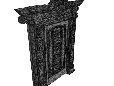 Ornate Victorian Wooden Door  Lanterns Low-poly 3D model