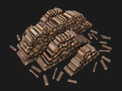  Firewood Pile Pack Low-poly 3D model