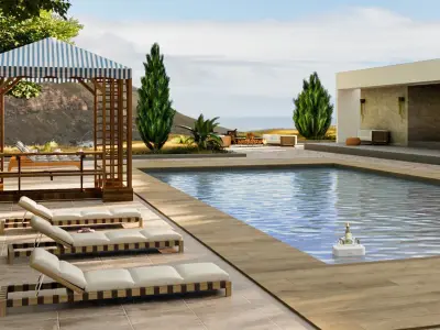 Luxury Poolside Villa Exterior Scene   3D model